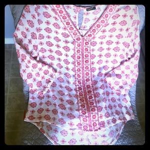 Light weight red/cream blouse.